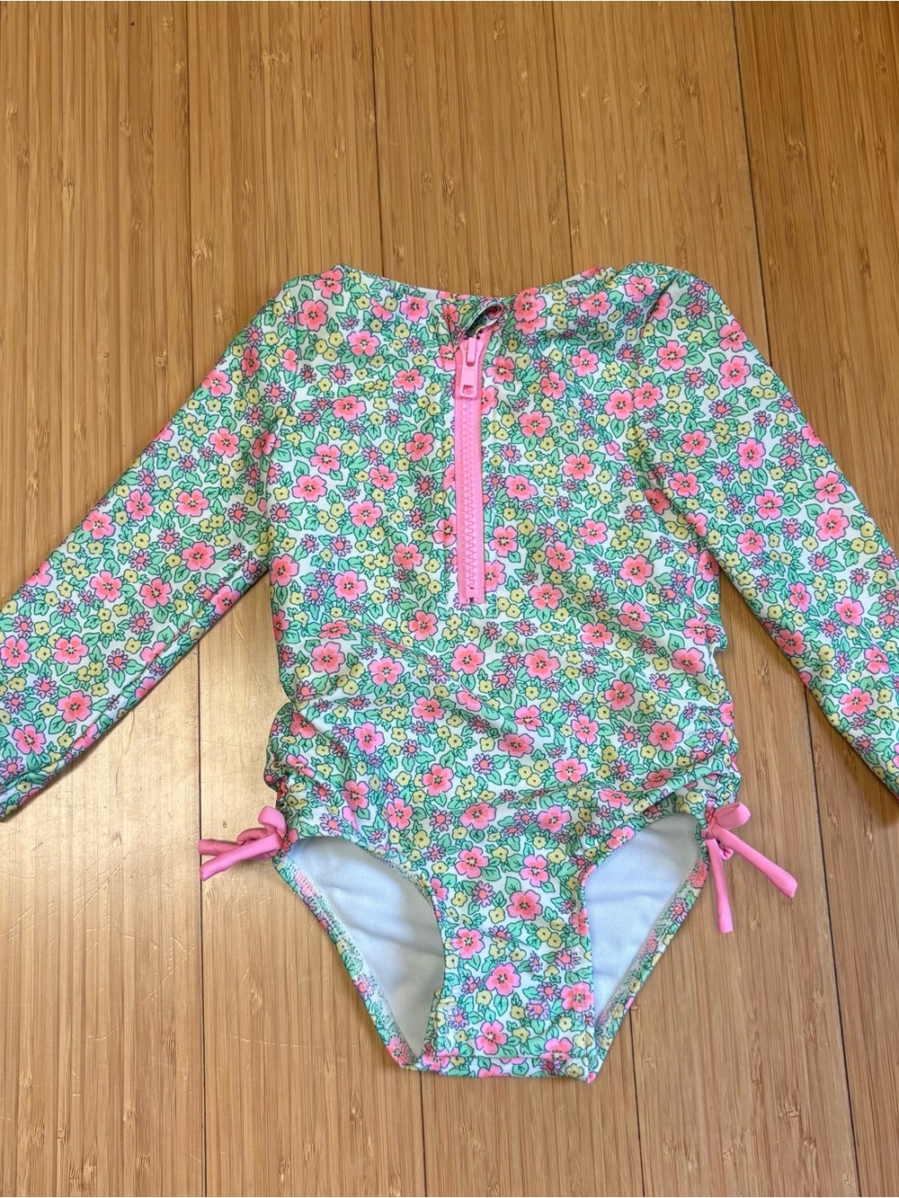 Cat & Jack Floral Long-Sleeve One-Piece Swimsuit - Pink & Green